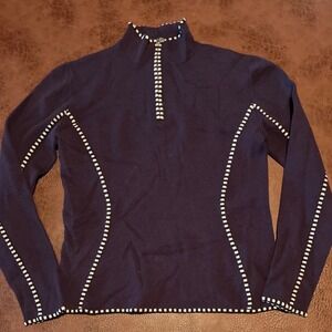 Neve Designs Purple 100% Wool Quarter Zip Sweater Checkered Trim Womens Small